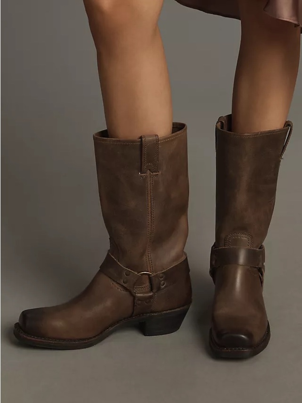 FRYE Ladies Brown Leather Harness Boots